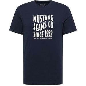 MUSTANG - Style Austin - Shirt met Korte Mouwen - Dark Saphire - Met Logoprint