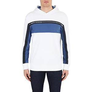 Armani Exchange Heren Unbrushed Organic Cotton Tri-Color Hooded Sweatshirt, White/True Navy, Extra Large, wit/True Navy, XL