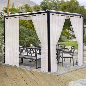 LORDTEX Jute linnen look buitengordijnen voor patio - 2 panelen waterdichte pure gordijnen voor pergola, veranda, cabana en tuinhuisje, doorvoertule, doorschijnende gordijnen voor binnen en buiten (52