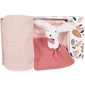 Doudou et Compagnie - Babydeken – knuffeldier konijn – Happy Boho – roze – 100 x 70 cm – Happy Knuffel – DC3979