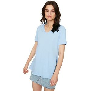 Trendyol Dames Blauw V-hals asymmetrisch gebreid T-shirt, XL