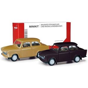 Herpa modelbouwset MiniKit Trabant 601 Limousine, miniatuur op schaal 1:87, verzamelobject, kit voor modelbouw, kunststof, kleur: fluweeloker/rallyzwart