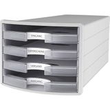 HAN Ladebox IMPULS 2.0 met 4 open laden voor DIN A4/C4 incl. tekstborden, uittrekblokkering, meubelvriendelijke rubberen voeten, premium kwaliteit, 1013-63, lichtgrijs/doorschijnend helder