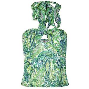 Morgan Haltertop met Paisleyprint en Open Detail Groen/ Lichtgroen