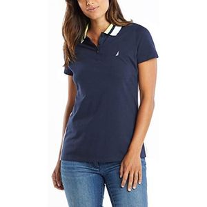 Nautica Poloshirt van katoen, stretch, gestreept, klassiek poloshirt voor dames, Zeezeeën, XS