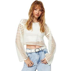 Trendyol FeMan Regular fit Basic ronde hals gebreide trui, ecru, S, Ecru, S