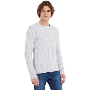 Tommy Jeans TJM Reg Cable Sweater Sweatshirt voor heren, Zilver Grijs Htr, S