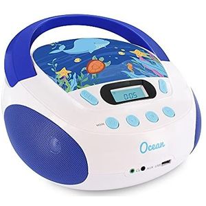 Metronic Radio/CD-speler voor kinderen, oceaan, met USB-/SD/AUX-IN-poort blauw/wit