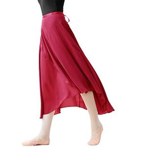 Daydance Balletrokken voor dames, lange pure dansrok, zwart, met strikceintuur, Bordeaux - 82 cm, M