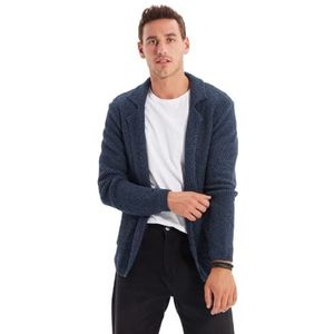Trendyol Heren Shirt kraag Plain Slim Cardigan Sweater, Navy Blue, M, marineblauw, M