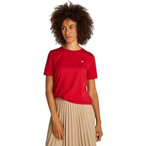 TOMMY HILFIGER Dames REG CONTRAST FLAG SS TEE WW0WW45522, rood, XS, Rood (primair rood), XS
