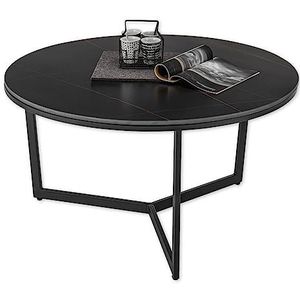 Stella Trading Harper Salontafel, rond, zwart-moderne woonkamertafel met keramische plaat en metalen frame, keramiek, 90 x 45 x 90 cm