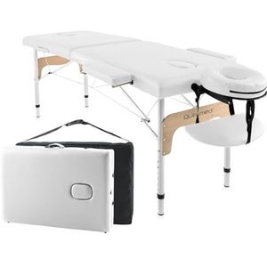 QUIRUMED Aluminium Inklapbare Massagetafel Easy, Kleur Wit, 180 x 60 cm, Kunstleer, Draagbaar, Lichtgewicht, Afneembare Hoofdsteun, Gezichtsgat, Verstelbare Hoogte, tot 120 kg