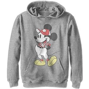 Disney Characters Baseball Season Mickey Boy's Hooded Pullover Fleece, Athletic Heather, Small, Athletic Heather, S