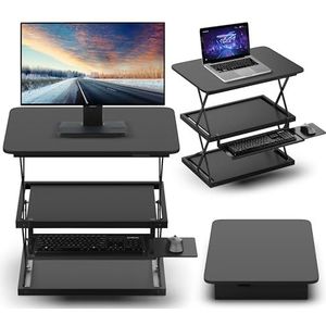 Uncaged Ergonomics Hoogwaardige, ergonomische laptop- en desktopstandaard, staal + MDF, zwart, 20 x 28 top paneel, 4-21,5 inch hoogte bereik