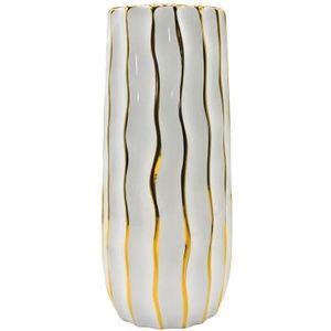 Elegante hoogwaardige keramische vaas in wit met goudkleurige golflijnen, grootte: H/Ø ca. 30 x 10 cm