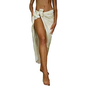 King Kameha Hawaii sarong pareo strandwikkeling dames funky casual bikini cover up strandjurk badpak palmen schaduw print, Sarong Palmshadow Beige Groot, L