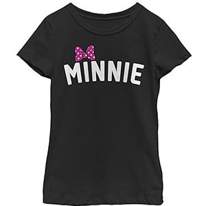 Disney Characters Minnie Bow Chest Girl's Solid Crew Tee, Black, X-Small, Schwarz, XS