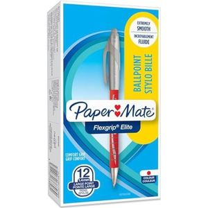 Paper Mate Flexgrip Elite Balpen | Middelste punt (1,4 mm) | Rood | Intrekbaar | 12 stuks
