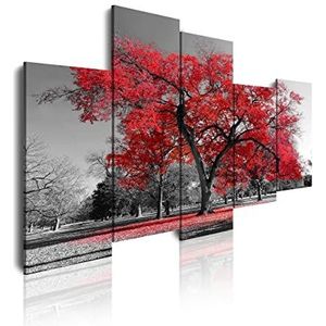 DekoArte 16 - Modern beeld, gedigitaliseerde kunstdruk | Decoratieve afbeelding voor de salon of de slaapkamer | Landschap | Rode bomen | Natuur | 5 delen, 150 x 95 cm