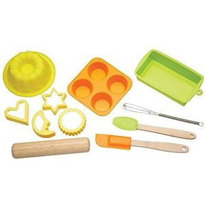 KitchenCraft Bakset voor kinderen met siliconen bakvormen, uitsteekvormen en keukenaccessoires, 11-delig