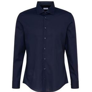 Seidensticker Herenoverhemd met lange mouwen, strijkvrij, getailleerd hemd, shaped fit, 100% katoen, blauw (donkerblauw 19), 42