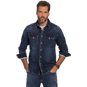 JP 1880 Heren jeanshemd, flexnamic, denim, lange mouwen, kentkraag, modern basic fit, western-look overhemden, Denim Blauw, 4XL