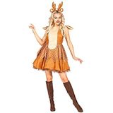 Widmann - Kostuum hert, jurk met onderrok en haarband met gewei, dier, rendier, themafeest, carnaval