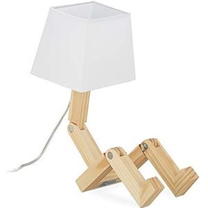 Relaxdays Tafellamp robot, verstelbaar, lampenkap, origineel, bureaulamp HxBxD: 42x18x32 cm, hout, natuur