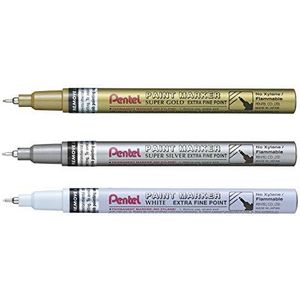 Pentel MFP10 Paint Marker Set extra fijne punten 0,6 mm 3 stuks goud/zilver/wit