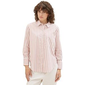 TOM TAILOR Dames stretch poplin blouse met borstzak, 32420 - Rose Offwhite Verticale Stripe, 36