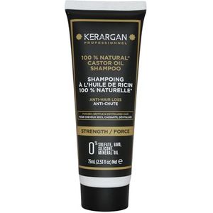 Kerargan - Anti-Haaruitval Shampoo met Ricinusolie - Versterkend en Groeibevorderend - Droog en Broos Haar - Verrijkt met Keratine, Arganolie, Aloë Vera - Zonder Sulfaten, GMO, Siliconen - 75ml