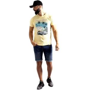 Maison BLAGGIO T-shirt voor volwassenen en heren, Lichtgeel Mel, XXL