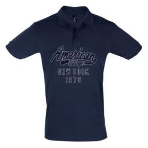 AMERICAN COLLEGE USA Polo's met korte mouwen voor dames en heren, Marineblauw, L