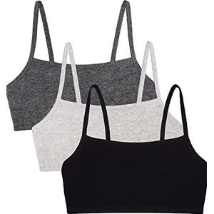Fruit of the Loom Womens Spaghetti Strap Cotton Pull Over 3 Pack Sports Bra, Black/Heather Grey/Charcoal, 40