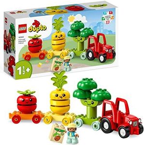 LEGO 10982 DUPLO Mijn Eerste Fruit- en Groentetractor Set voor Kinderen vanaf 1,5 Jaar, Educatief Speelgoed om te Stapelen en Sorteren op Kleur met een Tractor, plus Groenten en Fruit Elementen