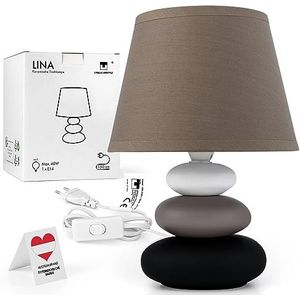 Urban Lifestyle Bedlampje ""Lina taupe-mat) tafellamp keramische tafellamp met stoffen kap, geschikt voor led, E14, 230V keramische tafellamp, bedlampje, banklamp