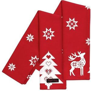 Ragged Rose Kerst Nordic Theedoeken, Katoen, Rood, 50 x 70 cm