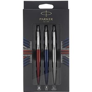 Parker Jotter London Trio Discovery-pakket: balpen (Koningsblauw), gelpennen (Rode Kensington) en vulpotlood (Roestvrij staal), 2032740