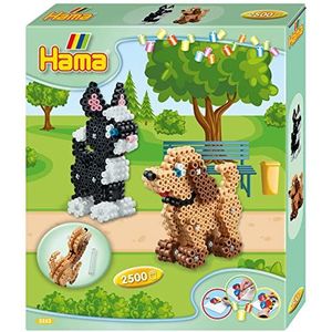 Hama - Box ""De honden en katten"" 3D – 2500 kralen en 1 plaat – strijkkralen maat midi – creatieve Hobby 3253 groen/bruin/zwart/wit