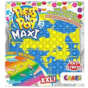 CRAZE PressNPop Square Press N POP Maxi XXL Fidget Toy sensorisch anti-stress speelgoed voor kinderen en volwassenen bubble set vierkante vorm kleurrijke motieven 37478, prachtige kleurencombinaties