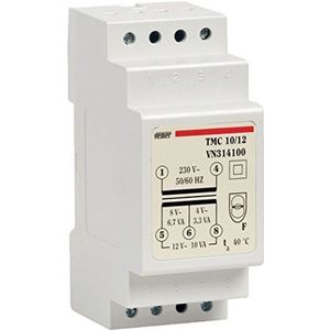 VEMER VN314100 TMC 10/12 transformator 12 V voor continu gebruik, montage op DIN-rail, vermogen 10 V, wit