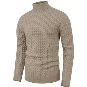 Heren Basic gebreide wintertrui warme rolkraagpullover voor mannen, 02 kaki, XL