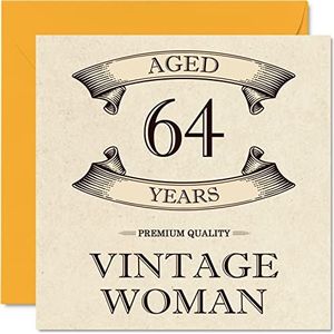 Vintage 64e verjaardagskaarten voor vrouwen - leeftijd 64 jaar - leuke verjaardagskaart voor mama zus vrouw vriendin oppas oma tante, 145 mm x 145 mm dames wenskaarten, 64e verjaardagskaart