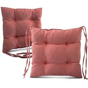 Kussen voor de tuin 2 stuks 40 x 40 cm roze - van dikke meubelstof, met zachte vulling, met touwtjes om te binden - kussen voor tuinstoel, bank, schommel, pallet