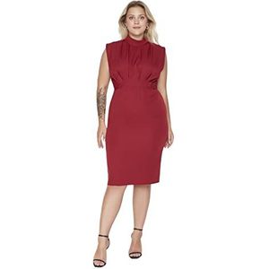Trendyol Vrouwen Plus Size Midi Bodycon Getailleerde Geweven Plus Size Jurk, Bordeaux, 68