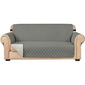 subrtex Gewatteerde bankhoes, omkeerbare bankbeschermer, 1,2,3-zitsbank, met verstelbare elastische riemen, zijopbergvak (Loveseat, Lichtgrijs) (bankhoes-9)