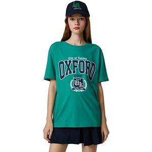 Koton Dames T-shirt met korte mouwen en ronde hals, Oxford bedrukt, groen (824), XS
