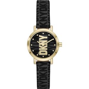 DKNY dameshorloge Soho, roestvrij staal met drie wijzers, kastmaat 28 mm en leren of stalen band