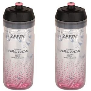 ZEFAL Arctica 55 Fietsfles, 550 ml, twee stuks, 550 ml, thermosfles, geurneutraal en waterdicht, sportfles, BPA-vrij, zilver/lichtroze